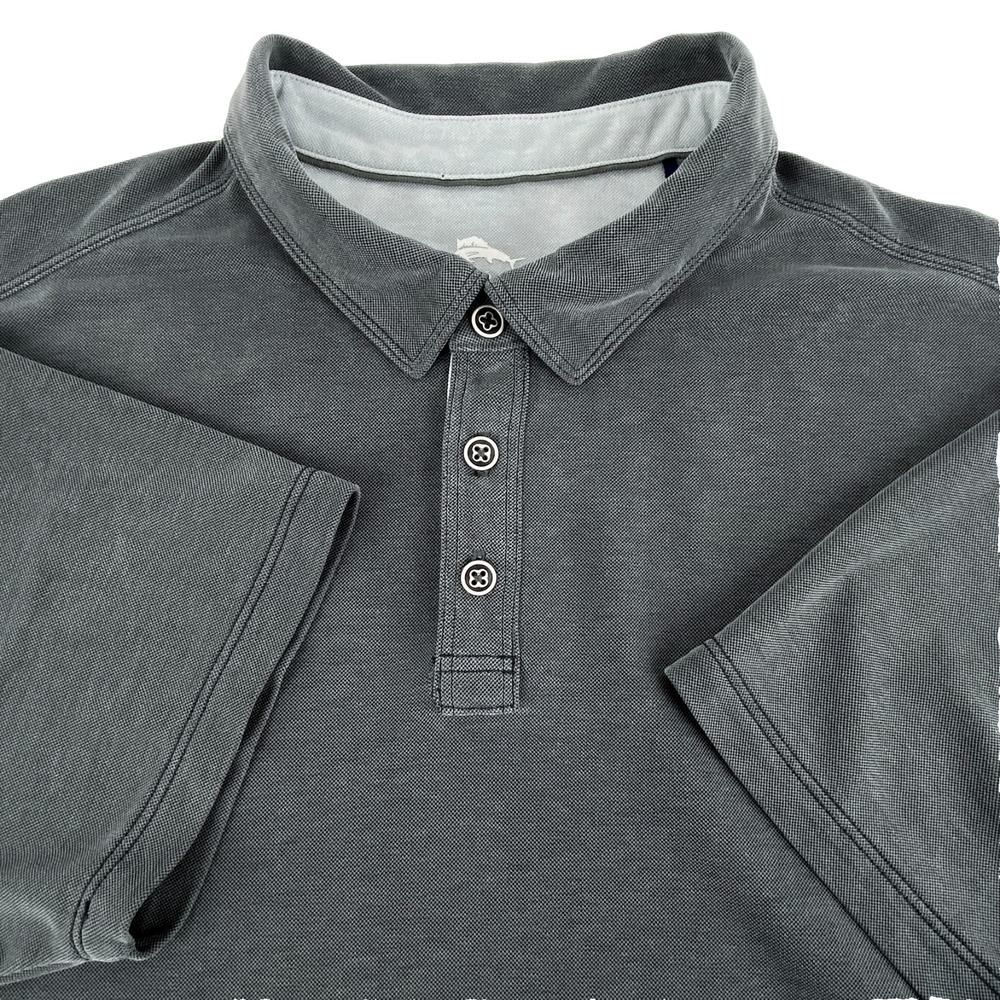 Tommy Bahama Polo Shirt Mens XL Short Sleeve Gray Textured Easy Care Golf Casual